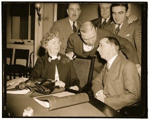 51-Claude Bowers, right, is pictured with Rep. Sol Bloom. chairman of the Committee, and Rep. Edith Nourse Rogers, Republican of Massachusetts